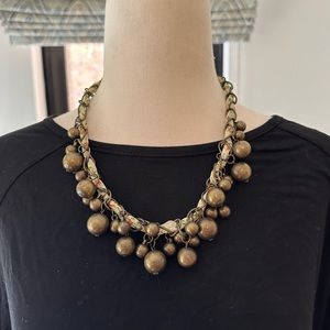 Flowered Ribbon & Brass Bead Statement Necklace